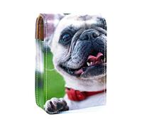 Smiling White French Bulldog - Estuche portátil para lápices de labios para exteriores, mini caja de almacenamiento de lápiz labial con espejo para mujeres y mujeres, bolsa de cosméticos de cuero, Varios colores, 9.5x2x7 cm/3.7x0.8x2.7 in