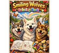 Smiling Wolves Coloring Book Adorable Happy Wolf Illustrations, Easy & Detailed Coloring Pages for Kids, Teens, and Adults