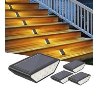 Smilng Shark Luces Solares Exterior, 4 Piezas Luz de Escalera LED para Exterior Blanca Cálida Iluminación de Doble Lado IP65 Impermeable Lamparas Solares para Jardín Camino Patio Terraza