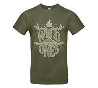 smilo & bron Camiseta unisex de algodón 100% con estampado "The Wild Ones", Color caqui., S