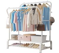 SMILOVII Perchero multifuncional, perchero independiente, doble cañas para dormitorio, perchero estable con 8 ganchos y 2 zapateros, color blanco