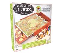 Smir - Estuche Sapelly de Madera - 5 Juegos Tradicionales Vintage - Juego de Ganso - Pequeños Caballos - Ajedrez - Backgammon - Damas - Bandejas correderas y Reversibles