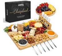 SMIRLY Tabla De Quesos Y Juego De Cuchillos: Tabla De Charcutería, Tabla De Quesos, Tabla De Quesos De Bambú Con Cubiertos, Bandeja De Quesos, Tabla De Quesos De Madera