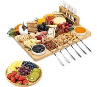 SMIRLY Tabla De Quesos Y Juego De Cuchillos: Tabla De Charcutería, Tabla De Quesos, Tabla De Quesos De Bambú Con Cubiertos, Bandeja De Quesos, Tabla De Quesos De Madera