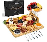 SMIRLY Tabla De Quesos Y Juego De Cuchillos: Tabla De Charcutería, Tabla De Quesos, Tabla De Quesos De Bambú Con Cubiertos, Bandeja De Quesos, Tabla De Quesos De Madera