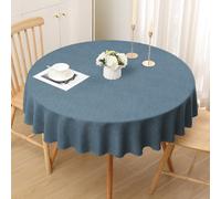 smiry Mantel con aspecto de lino, lavable, efecto loto, impermeable, protección antimanchas, redondo, 140 cm, color azul