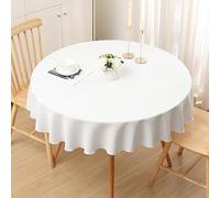 smiry Mantel con aspecto de lino, lavable, efecto loto, impermeable, protección antimanchas, redondo, 140 cm, color blanco