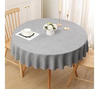 smiry Mantel con aspecto de lino, lavable, efecto loto, impermeable, protección antimanchas, redondo, 140 cm, gris claro