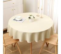 smiry Mantel con aspecto de lino, lavable, efecto loto, mantel impermeable, mantel redondo, protección antimanchas, 140 cm, beige