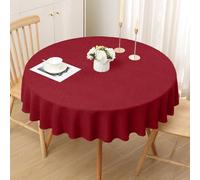 Smiry Mantel de Navidad lavable con efecto loto, redondo, 140 cm, mantel de Navidad, impermeable, aspecto lino, para decoración de fiestas, color rojo