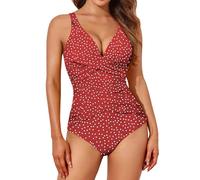 Smismivo Traje de Baño de Una Pieza para Mujer Halter Push Up Bañadores Mujer Natacion Vintage Retro Slim Elegante Bañador Control del Vientre Bañador Vino Tinto