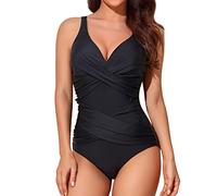 Smismivo Traje de Baño de Una Pieza para Mujer Halter Push Up Bañadores Mujer Natacion Vintage Retro Slim Elegante Bañador Control del Vientre Bañador Vino Tinto