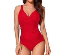 Smismivo Traje de Baño de Una Pieza para Mujer Halter Push Up Bañadores Mujer Natacion Vintage Retro Slim Elegante Bañador Control del Vientre Bañador Vino Tinto