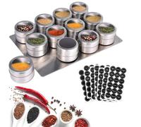 Smith & Barker - 12 potentes latas magnéticas para especias - Contenedores de almacenamiento de especias de acero inoxidable, tarros de especias de cocina con tapa transparente con tamizar y verter,