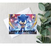 Smith Bros Printers 1898 Sonic - Invitaciones de doble cara A6 (WRITE ON) para fiesta de cumpleaños (paquete de 24 y sobres y 24 calcomanías con texto en inglés "Thanks For Coming To My Party", 30 mm)