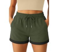 Smith & Solo Pantalones Cortos de Algodón, Shorts Deportivos, Pantalones Cortos de Verano, Shorts de Mujer para Fitness, Correr, Yoga (Caqui, L)