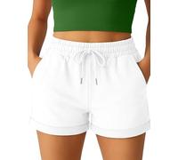 Smith & Solo Pantalones Cortos Mujer de Algodón, Pantalon Corto Deporte, Pantalones Cortos de Verano, Short Deportivo para Fitness, Correr, Yoga (Blanco, L)