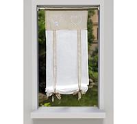 SMITHOOM 1 Panel Cortina Diseño de Corazón Bordado Translúcida Persianas Romano para Cocina Sala de Estar Balcón Baño, Caqui, 80x120cm
