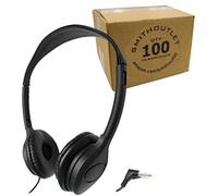 SmithOutlet Paquete de 100 Auriculares de bajo Costo a Granel | Parte SG-313-100 | Conectividad con Cable de 3.5 mm | Cojines de Cuero sintético Negro | Ideal para escuelas, aulas, Estudiantes,