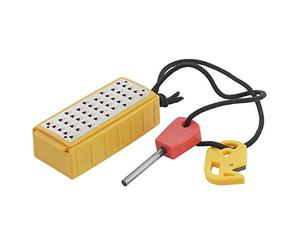 Smith's 50562 Pack Pal Tinder Maker con iniciador de fuego, rallador de acero inoxidable, Striker, yesca natural, herramienta de supervivencia al aire libre, ligero, portátil, amarillo