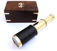 Smizzy - Telescopio de mano de latón de 6 pulgadas con caja de madera, vidrio espía monocular para niños/niños, navegación pirata marítima