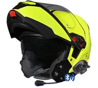 SMK Gullwing Amarillo Fluo Bluetooth Intercomunicador Sena, Casco de Moto Modular Abatible PJ para Hombre y Mujer, con Visera Interior Ahumada, 22.06 (S)