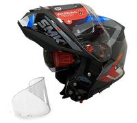 SMK Gullwing Charger Azul Rojo + Pinlock Antivaho - Casco de Moto Modular Abatible PJ para Hombre y Mujer, con Visor Solar Ahumado, Interior Desmontable, 22.06 (XL)