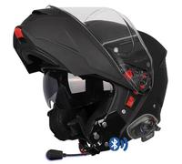 SMK Gullwing Negro Mate Bluetooth Intercomunicador Sena, Casco de Moto Modular Abatible PJ para Hombre y Mujer, con Visera Interior Ahumada, 22.06 (L)