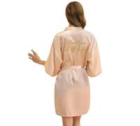 SMKBDFC Bata de Novia con Letras Doradas con Estampado Caliente Ropa de Dormir de Verano Bata de Novia Ropa de Estar(S,Champán)
