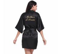 SMKBDFC Bata de Novia con Letras Doradas con Estampado Caliente Ropa de Dormir de Verano Bata de Novia Ropa de Estar(M,Negro)