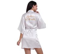 SMKBDFC Bata de Novia con Letras Doradas con Estampado Caliente Ropa de Dormir de Verano Bata de Novia Ropa de Estar(XL,Blanco)