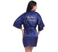 SMKBDFC Bata de Novia con Letras Doradas con Estampado Caliente Ropa de Dormir de Verano Bata de Novia Ropa de Estar(L,Azul)
