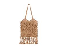 SMKBDFC Bolso de moda bohemia, bolso de hombro de cuerda de algodón hueco, bolso literario retro tejido con borlas para mujeres(marrón)