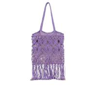 SMKBDFC Bolso de moda bohemia, bolso de hombro de cuerda de algodón hueco, bolso literario retro tejido con borlas para mujeres(púrpura)