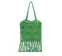 SMKBDFC Bolso de moda bohemia, bolso de hombro de cuerda de algodón hueco, bolso literario retro tejido con borlas para mujeres(verde)