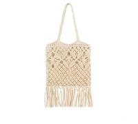 SMKBDFC Bolso de moda bohemia, bolso de hombro de cuerda de algodón hueco, bolso literario retro tejido con borlas para mujeres(Beige)