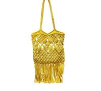 SMKBDFC Bolso de moda bohemia, bolso de hombro de cuerda de algodón hueco, bolso literario retro tejido con borlas para mujeres(amarillo)