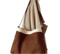 SMKBDFC Retro Suede Tote With Color Blocking Faux Lamb'S Wool, Underarm Shoulder Bag Handbag Crossbody Bag(drak brown)