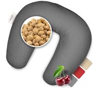 smøla Cojín de huesos de cereza para microondas, 27 x 25 cm, cojín cervical para calentar, 100 % algodón, 500 g, huesos de cereza, cojín cervical, bolsa de agua caliente natural, color gris precioso