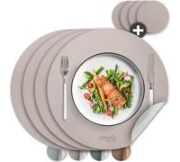 smøla Mantel individual redondo de piel sintética de 8 piezas, incluye posavasos, juego de manteles individuales lavables con aspecto de piel, mantel para platos y vasos, decoración de mesa, primavera