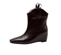 smlekwc Mujer Tacón De Cuña Piel Botines Punta Cuadrada Botas Vaqueras Occidentales Sin Cordones Botines Cortos De Pantorrilla Ancha,Marrón,39 EU