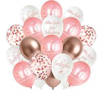 Smlper 24 globos de 16 años de cumpleaños, decoración de 16 años, globos de oro rosa, globos de látex Happy Birthday, decoración de cumpleaños, globos de confeti