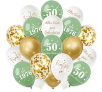 Smlper 30 globos decorativos para 50 cumpleaños, decoración para hombre y mujer, globos de látex verde salvia, globos de látex para feliz cumpleaños, decoración de cumpleaños, fiesta de confeti
