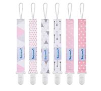 Smlpuame Conjunto de 6 Chupeteros, Cadena de Chupete Bebé, Chupetero con Clip para Niños y Niñas, Protege a tu Bebé(Rosa & Gris)