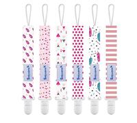 Smlpuame Conjunto de 6 Chupeteros, Cadena de Chupete Bebé, Chupetero con Clip para Niños y Niñas, Protege a tu Bebé(Rosa)
