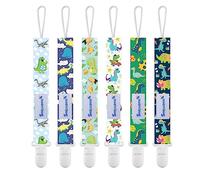 Smlpuame Conjunto de 6 Chupeteros, Cadena de Chupete Bebé, Chupetero con Clip para Niños y Niñas, Protege a tu Bebé(Dinosaurio-2)
