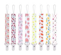 Smlpuame Conjunto de 8 Chupeteros, Cadena de Chupete Bebé, Chupetero con Clip para Niños y Niñas, Protege a tu Bebé(Fruta & Rosa)