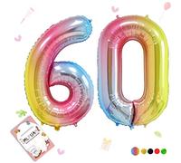 Smlpuame Globo Gigante Número 60 en Arcoíris, 101 CM Grande Globos para La Boda Aniversario, Globo de Cumpleaños Fiesta Decoración, Globo 60 Arcoíris