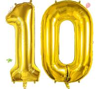 Smlpuame Globo Número de 101 CM 0-9 Dorado Número Grande Numero 10 Globo Cumpleaños, Globo 0 Dorado para La Boda Aniversario, Cumpleaños Fiesta Decoración, Vuelan con Aire o Helio