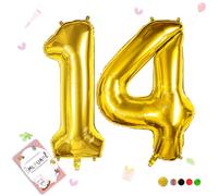 Smlpuame Globo Número de 101 CM 0-9 Dorado Número Grande Numero 14 Globo Cumpleaños, Globo 0 Dorado para La Boda Aniversario, Cumpleaños Fiesta Decoración, Vuelan con Aire o Helio